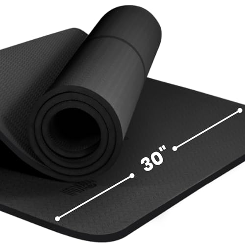 Thick Yoga Mat 2/5" Thick w/Carrying Strap (72“Lx30"W) for Men & Women,Non Slip Extra Wide and Long Fitness & Exercise Mat for Home Gym Workout, Floor, Pilates, and Stretching,Just Black