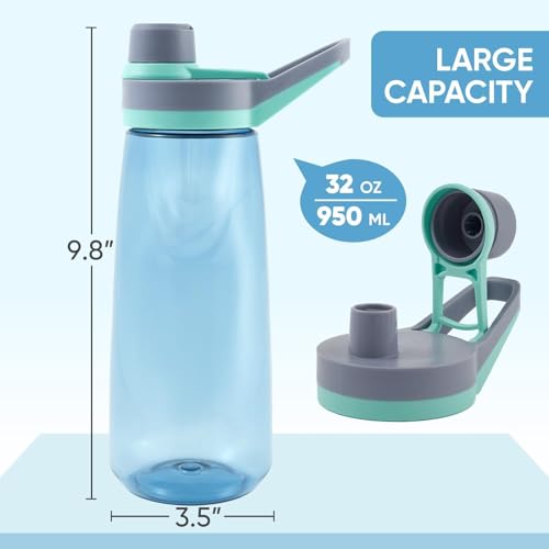 32oz Water Bottle, Clear Water Bottle with Chug Lid and Carry Handle, Reusable Sports Water Bottle, Spill-Proof Plastic Water Bottles, Lightweight, Leak-Proof, for Travel, Outdoors, Fitness, Blue