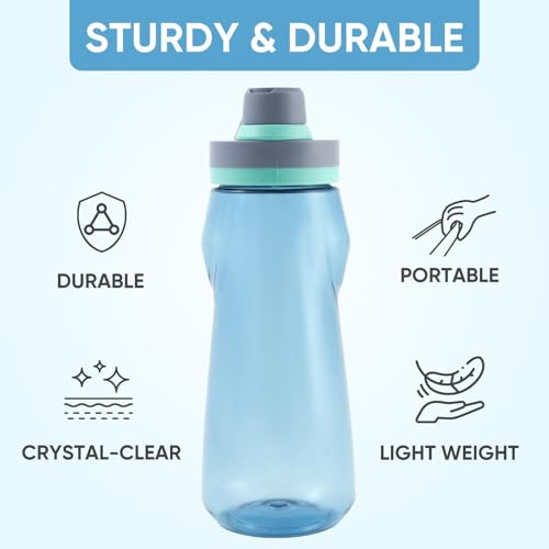 32oz Water Bottle, Clear Water Bottle with Chug Lid and Carry Handle, Reusable Sports Water Bottle, Spill-Proof Plastic Water Bottles, Lightweight, Leak-Proof, for Travel, Outdoors, Fitness, Blue