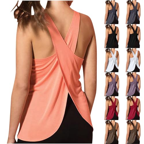 Open Back Workout Tank Tops Sleeveless Criss-Cross Back Slit Activewear Shirts Loose Fit Solid Quick Dry Yoga Tunic Black, Small