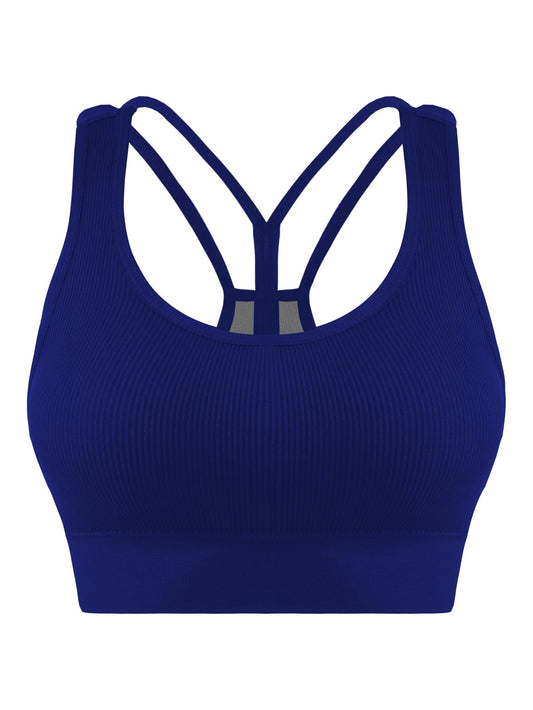 Cross Back Sports Bra for Women Padded Strappy Yoga Bra Medium Support Workout Bra for Athletic Gym Fitness Dark Blue