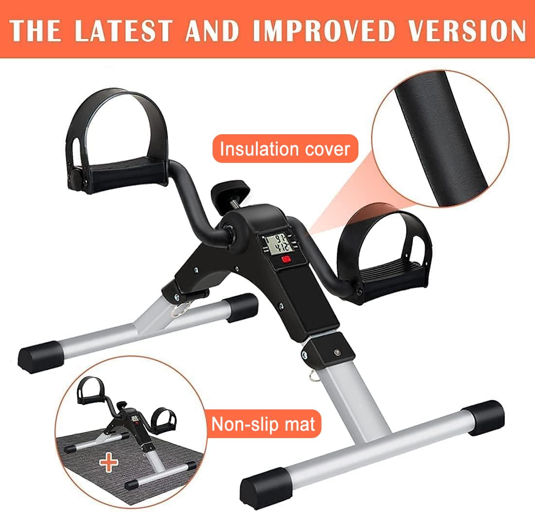 GOREDI Under Desk Exercise Bike Pedal Exerciser, Fully Assembled Pedal Exerciser for Seniors, Foldable Mini Exercise Bike for Office Fitness with LCD Display, Peddler Exerciser for Arm & Leg Workout