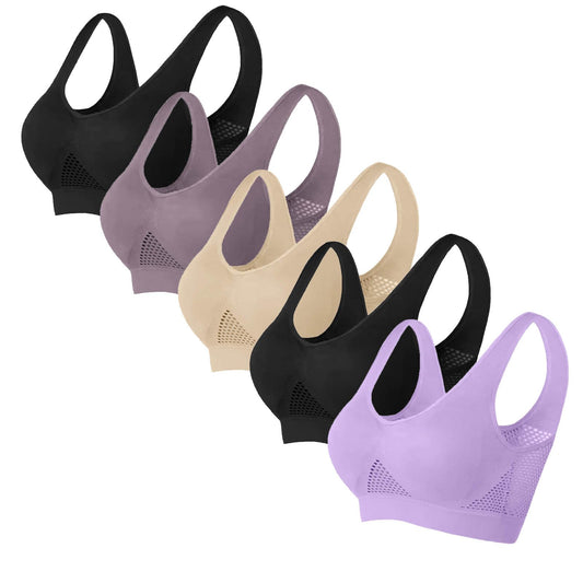 Women 5 Pack Sports Bra Comfy Crop Tops Yoga Bralettes Lounge Workout Activewear Ladies Fitness Running Dancing Bras Black, Large