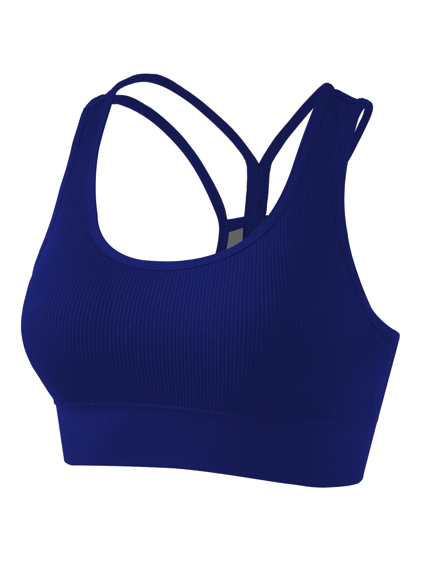 Cross Back Sports Bra for Women Padded Strappy Yoga Bra Medium Support Workout Bra for Athletic Gym Fitness Dark Blue