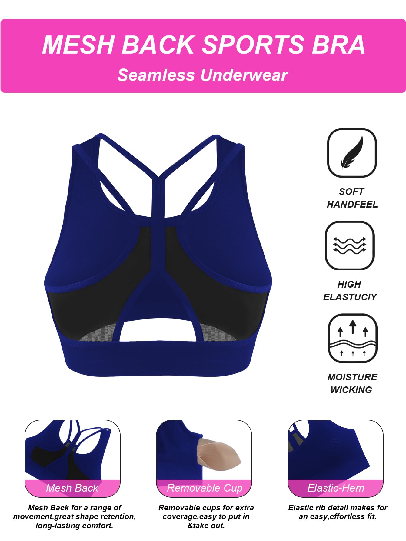 Cross Back Sports Bra for Women Padded Strappy Yoga Bra Medium Support Workout Bra for Athletic Gym Fitness Dark Blue