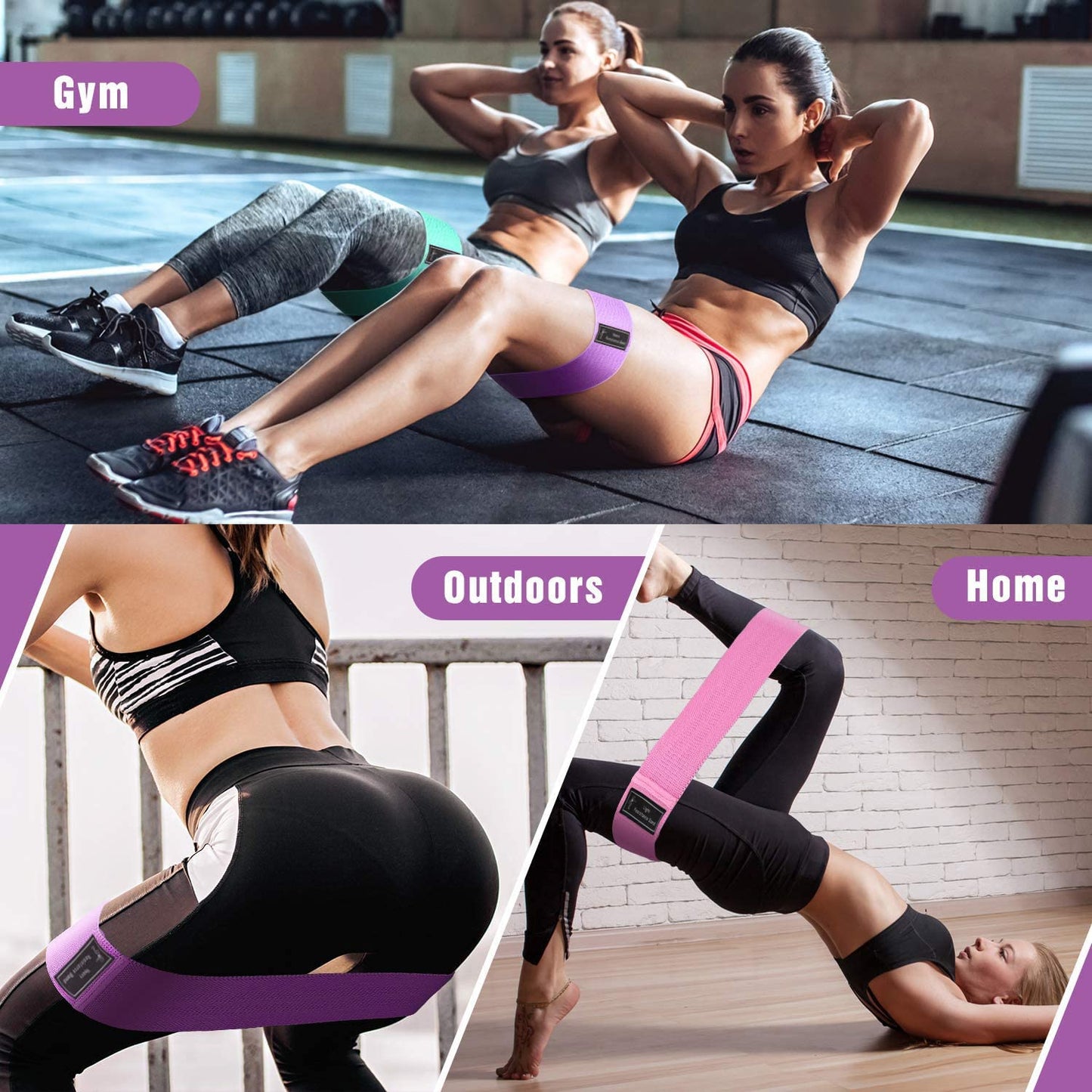 Resistance Bands for Legs and Butt, Fabric Exercise Bands Set, Thick Wide Stretch Fitness Bands, Non-Slip Workout Loop Bands, Booty Hip Bands for Women at Home or Gym (Green, Pink, Purple)