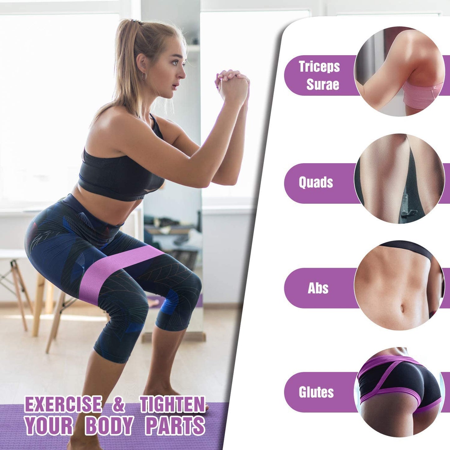 Resistance Bands for Legs and Butt, Fabric Exercise Bands Set, Thick Wide Stretch Fitness Bands, Non-Slip Workout Loop Bands, Booty Hip Bands for Women at Home or Gym (Green, Pink, Purple)