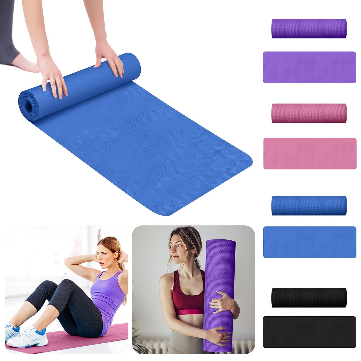 Pink Yoga Mat 5mm Thick Anti-Tear High Density Non Slip Exercise Mat with Carrying Strap Hot Yoga Mat for Fitness, Pilates, Stretching, Home Yoga, Gym, Floor, Workouts, 68 X 23 Inch, Black