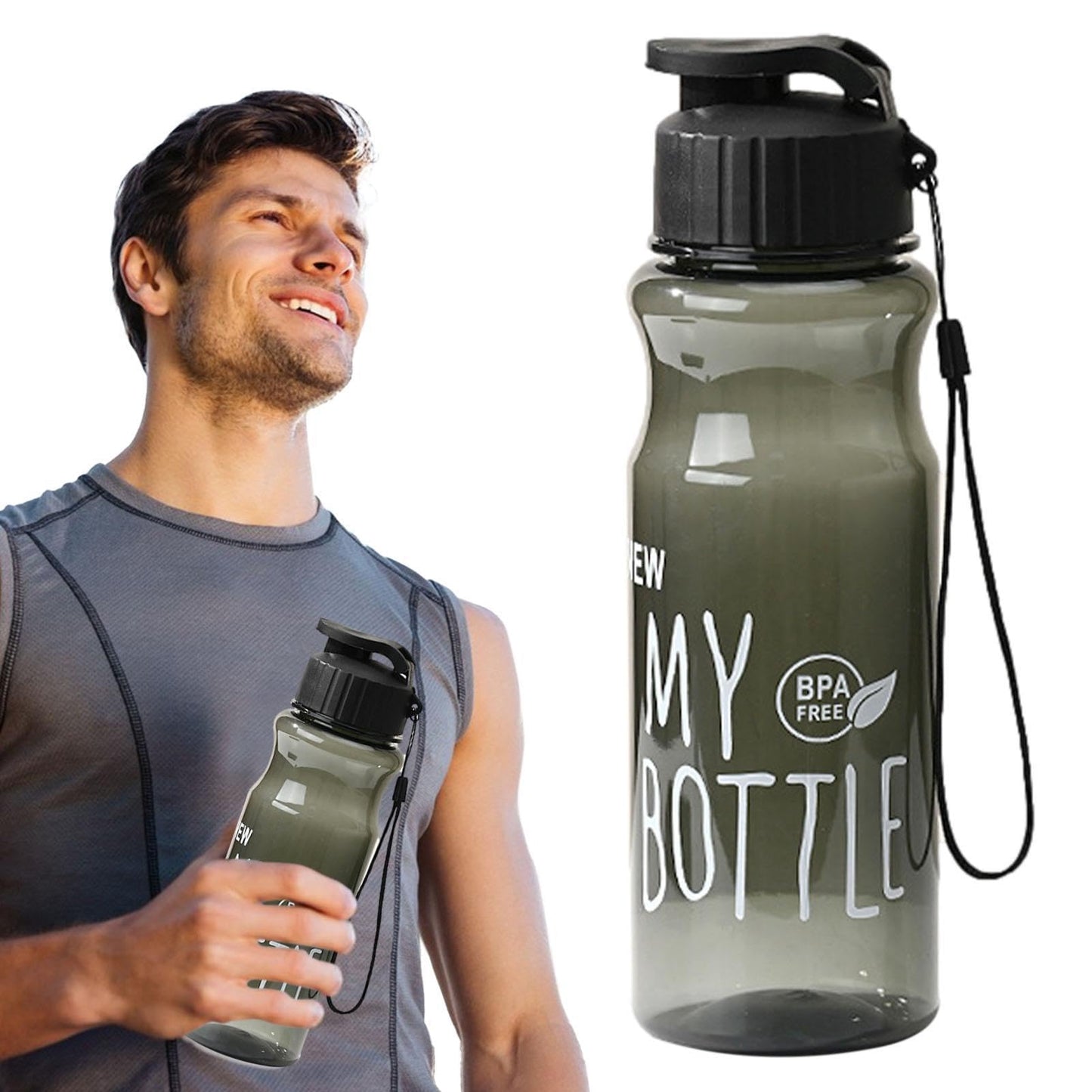 Sports Water Bottle - 500ml Gym Water Bottle | BPA Free Sport Drinks Jug with Portable Rope Design | Leak-Proof Cycling Water Bottle for Workout, Travelling, Hiking, LK859OXF9O5SFTP6GR0D